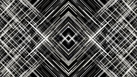 straight white beams moving fast, crossing each other and forming the shape of rhombuses on black background, seamless loop. animation. many flowing narrow lines, monochrome