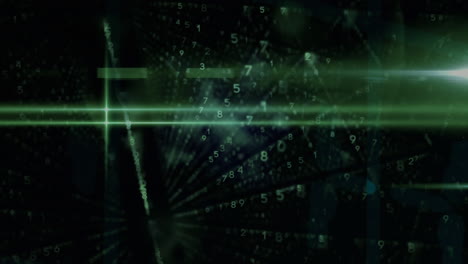animación de senderos de luz verde sobre procesamiento de datos de codificación binaria contra un fondo negro