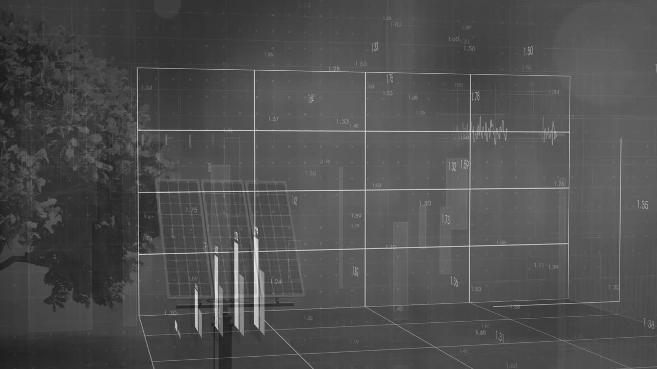After second 3D grid appearing on solar panel, bars fluctuating showing output before disappearing