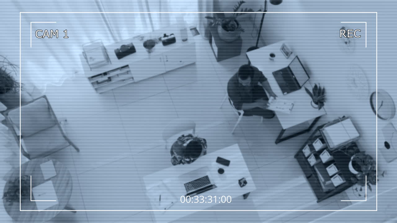 Colleagues Discussing Business Plan after Coffee Break in Office CCTV