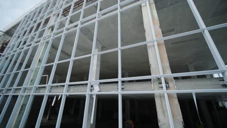 the facade of the building during the renovation.