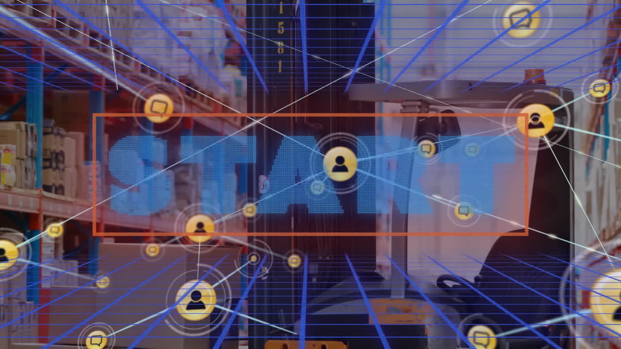 시작 텍스트와 창고를 통해 데이터 처리의 애니메이션