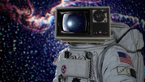 astronaut with retro tv in space