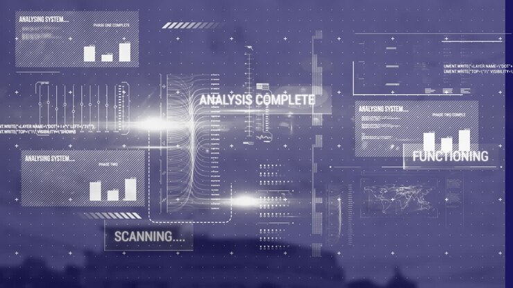 Animation of interface with data processing against aerial view of cityscape