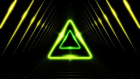 hermoso túnel triangular abstracto con líneas de luz que se mueven rápidamente. diferentes colores arco iris. fondo túnel futurista con luces de neón. concepto de arte de animación 3d en bucle.