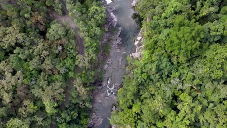 Vista-Aérea-De-Arriba-Hacia-Abajo-Sobre-El-Desfiladero-De-Behana-Rodeado-De-árboles