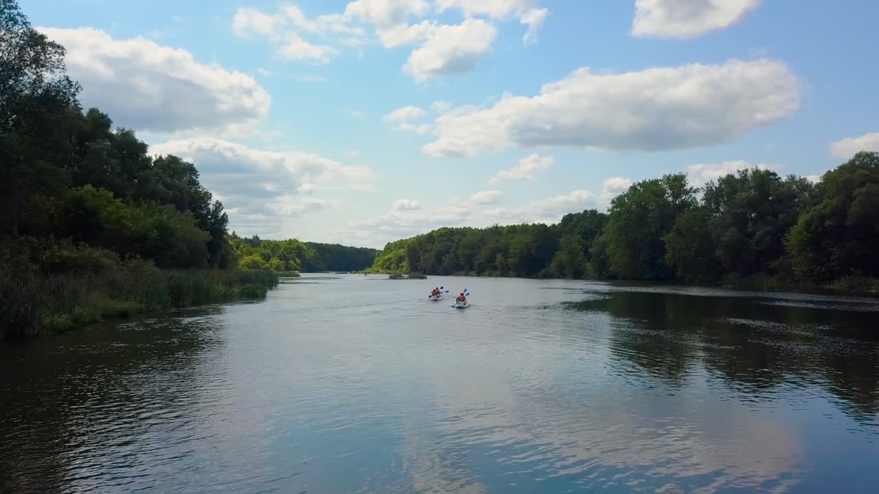 Aerial view of a kayak cruising a river
