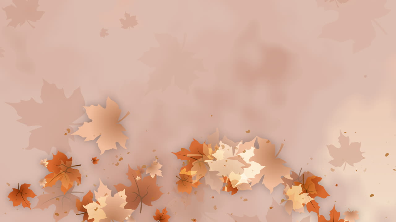 Decorative autumn pastel background with animated falling maple leaves. Abstract drawn looping motion graphics.