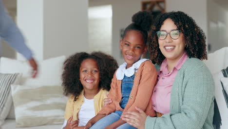 Parents,-children-and-face-smile-on-sofa