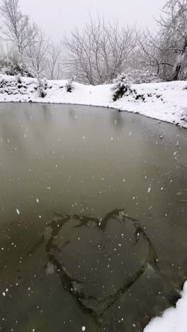 frozen lake wonderful pond in winter snow inside forest mountain hyrcanian nature cold scenic landscape snow-covered trees snow cap peak icy water serene white countryside rural village local people