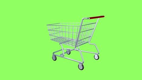carrito para comprar en la tienda y el supermercado. animación de bucle sin costuras en un fondo de pantalla verde aislado.