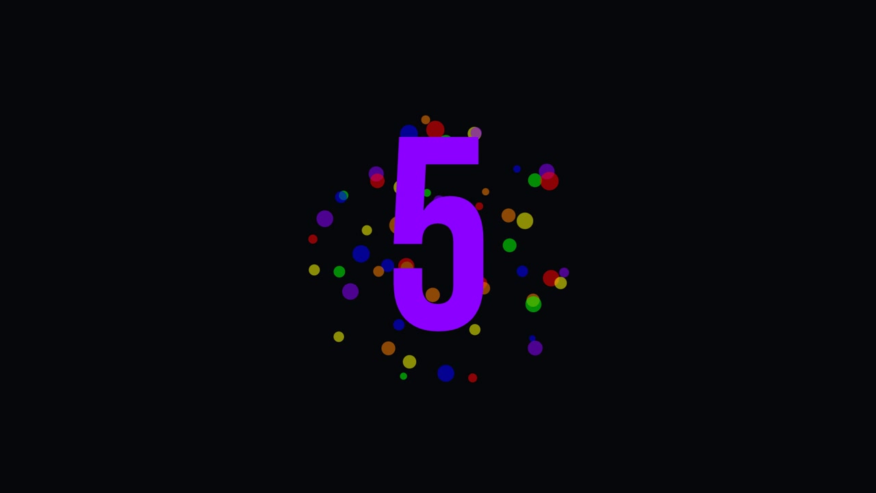 Colorful Countdown Timer with Floating Particles on Black Background