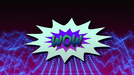 animación de texto wow en burbuja de habla retro sobre malla brillante azul