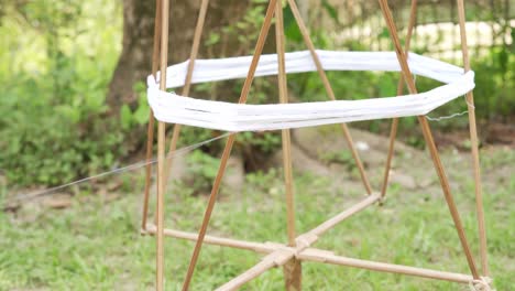 wooden weaving machine preparing silk cotton outdoor