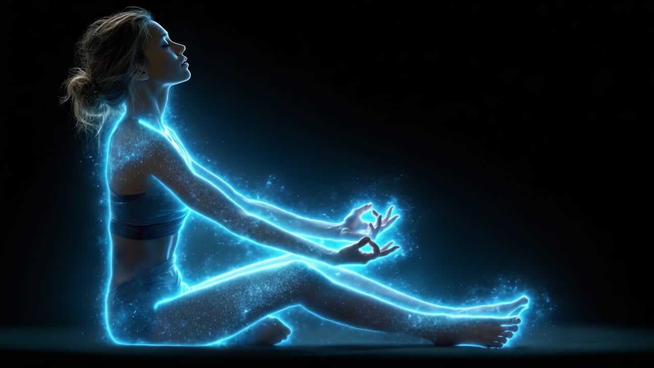A Serene Moment of Meditation Illuminated by Ethereal Light: Captivating Expression of Inner Peace and Energy in a Stunning Visual Experience