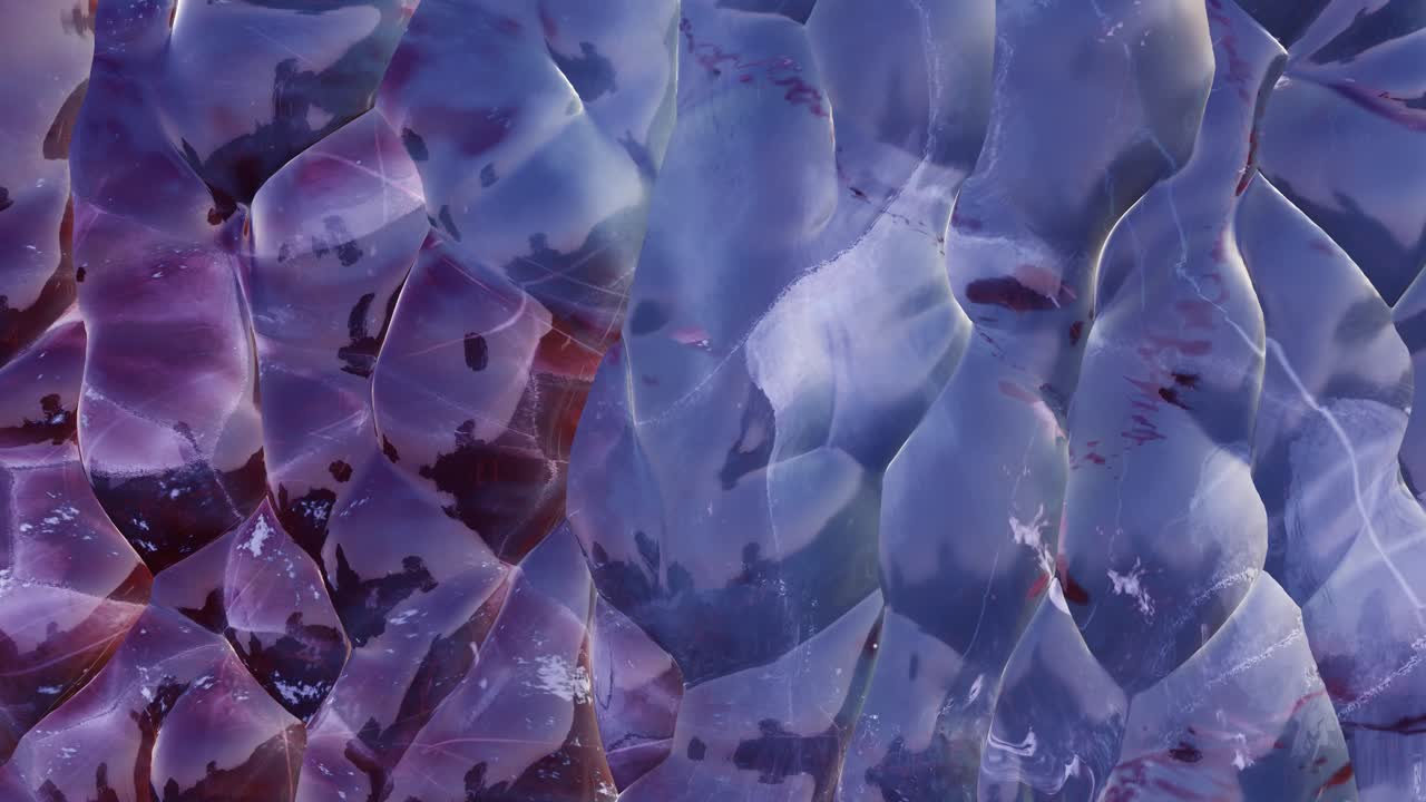 extrañas ondas cristalinas abstractas y extrañas rodando y abultando, interminables bucles sin costuras en un hermoso espectro de colores