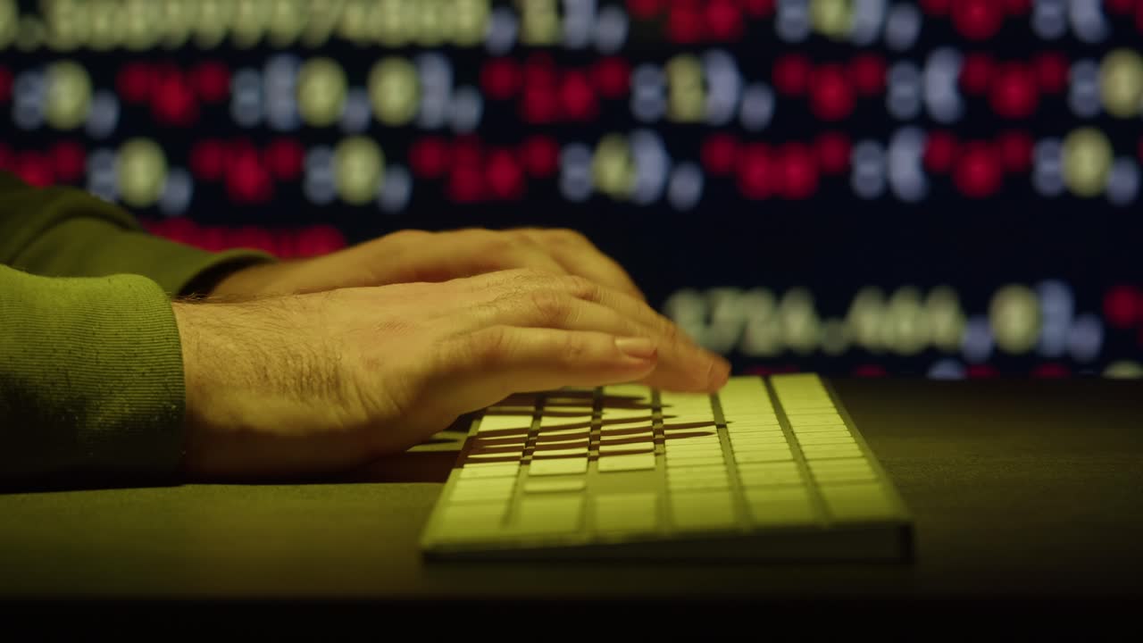 Person Typing on a Keyboard at Night in Front of a Computer Screen with Code