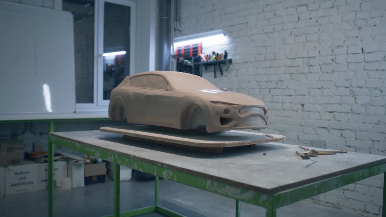 Clay Model of a Car in a Workshop