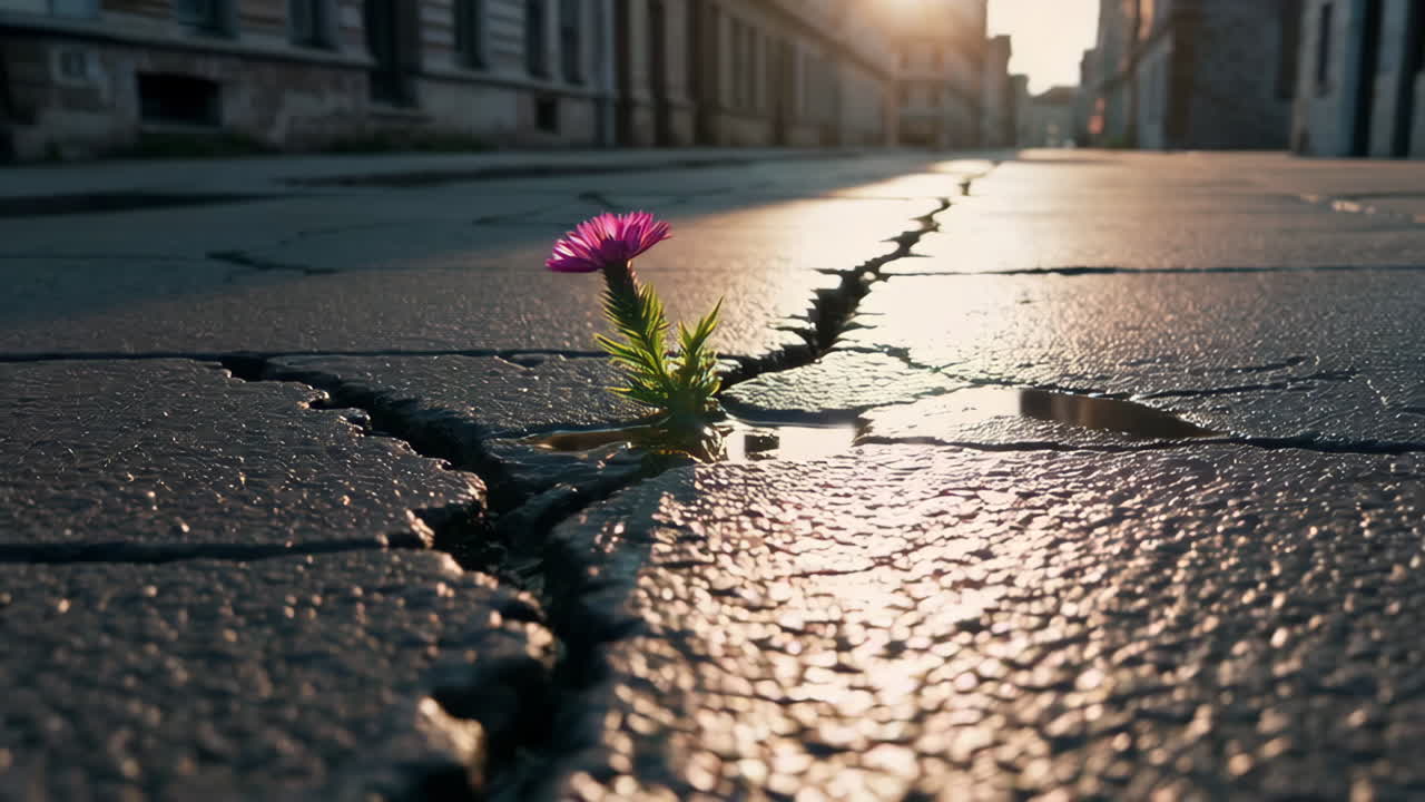 Flower Growing Through Cracks in the Street