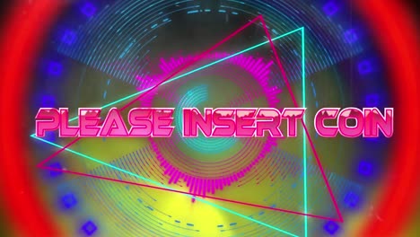 animation of please insert coin in digital abstract space