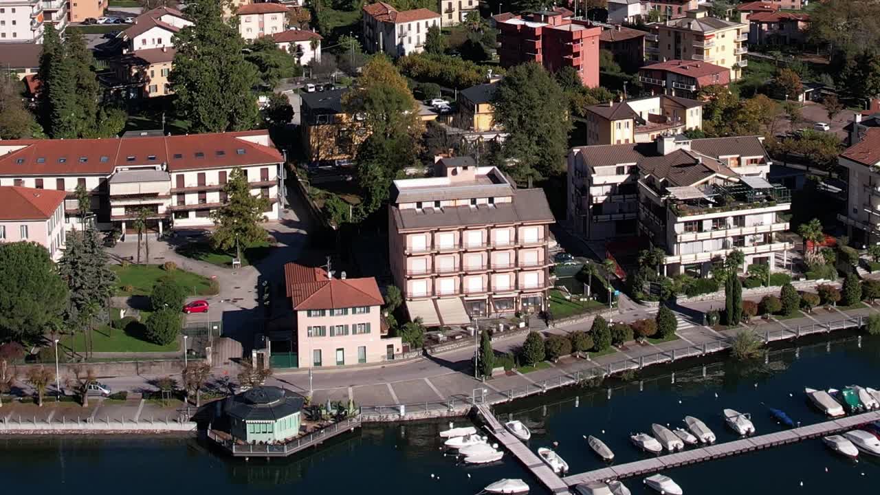 Scenic aerial view of charming Italian village in the Alps