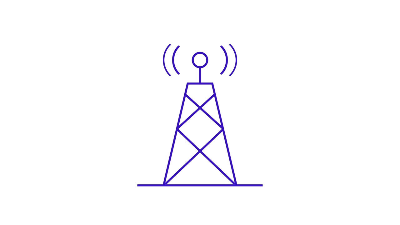 Animated Drawing of a Radio Communication Tower with Transmitting Waves
