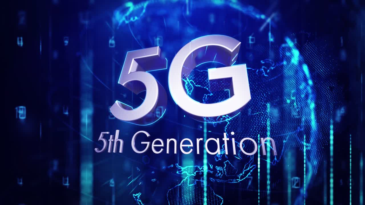 animación de texto de 5g 5a generación sobre un globo brillante giratorio