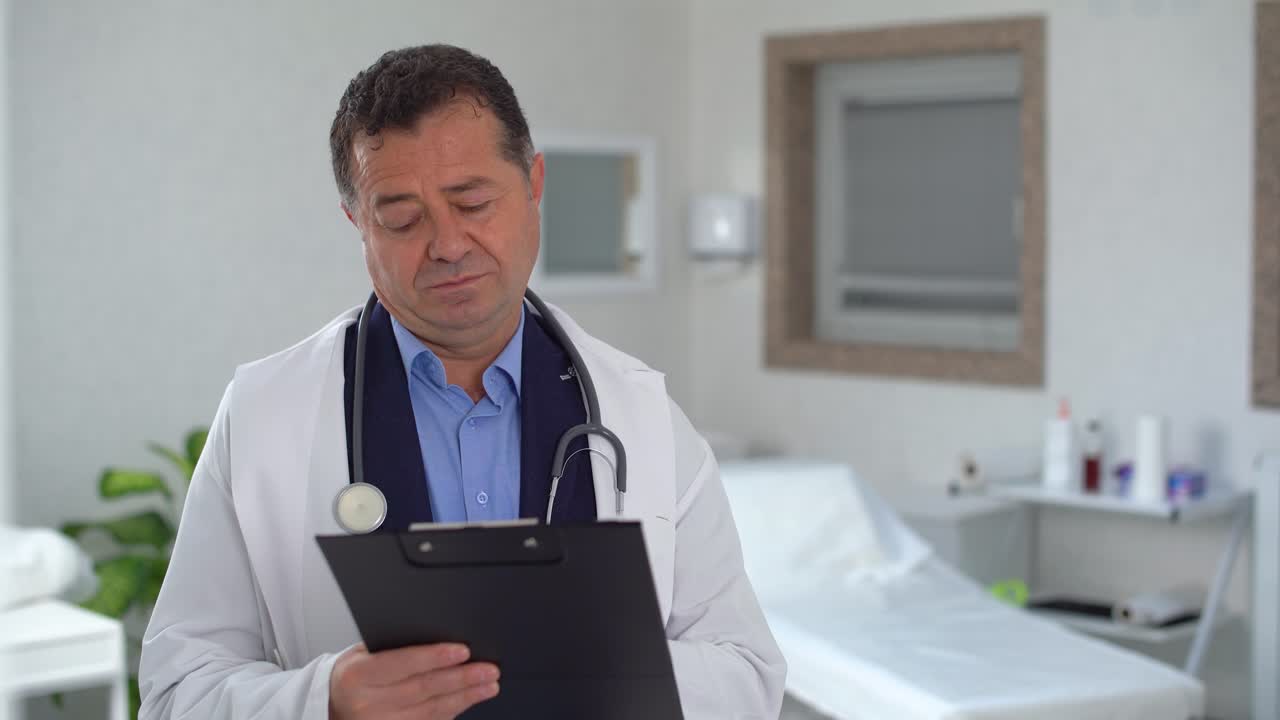 el médico mirando a la cámara.