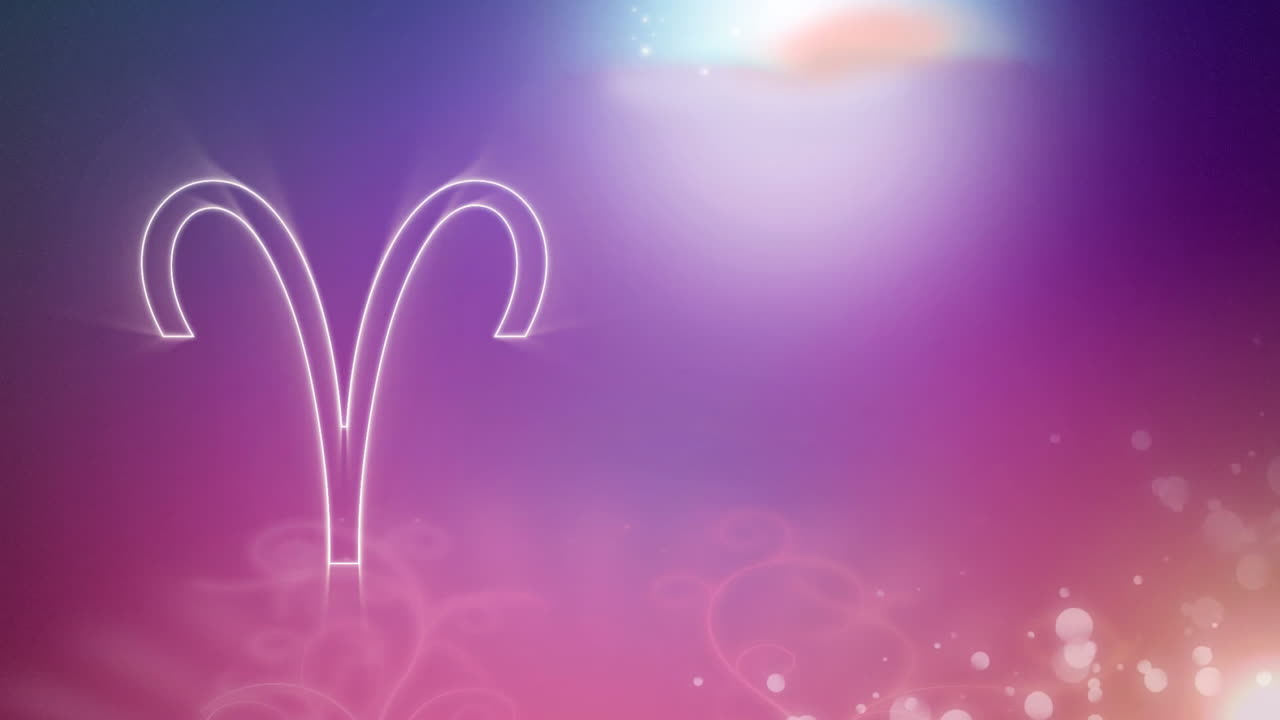 signo del zodiaco de aries en fondo de púrpura a rosa