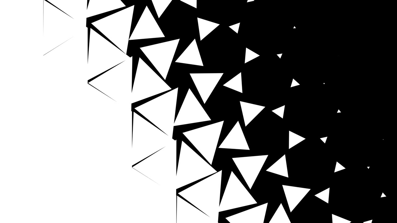 Abstract Transition Effect with Moving White Triangles on Black Background
