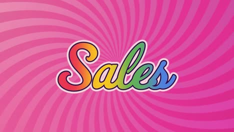 Animation-of-sales-text-banner-against-radial-rays-in-seamless-pattern-on-pink-background