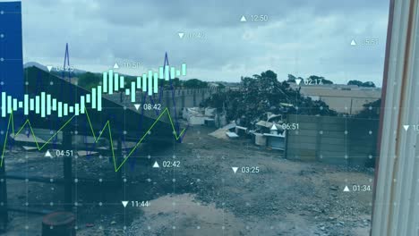 animation of financial data processing over landfill site