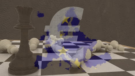 símbolo del euro sobre el mapa de la ue contra el tablero de ajedrez