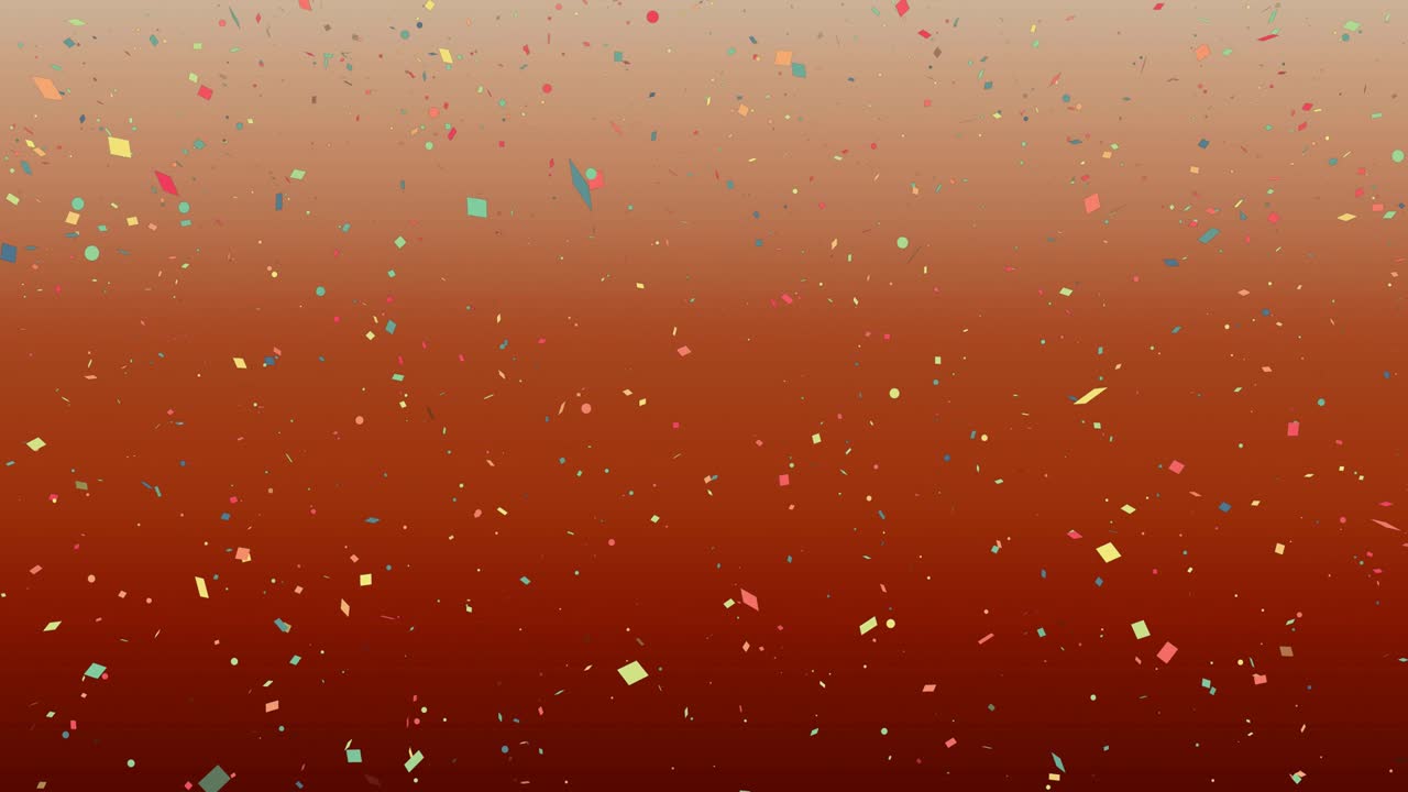 Animasi confetti berjatuhan di atas latar belakang gradien oranye