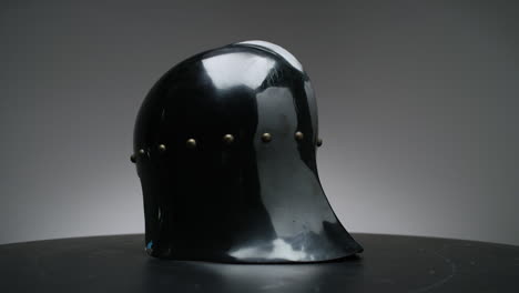 close up of black helmet knight