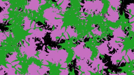 animación de salpicaduras de pintura púrpura y verde sobre fondo negro