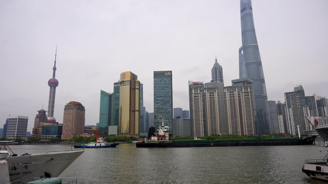 Shanghai's Pudong Skyline and Huangpu River with Oriental Pearl Tower