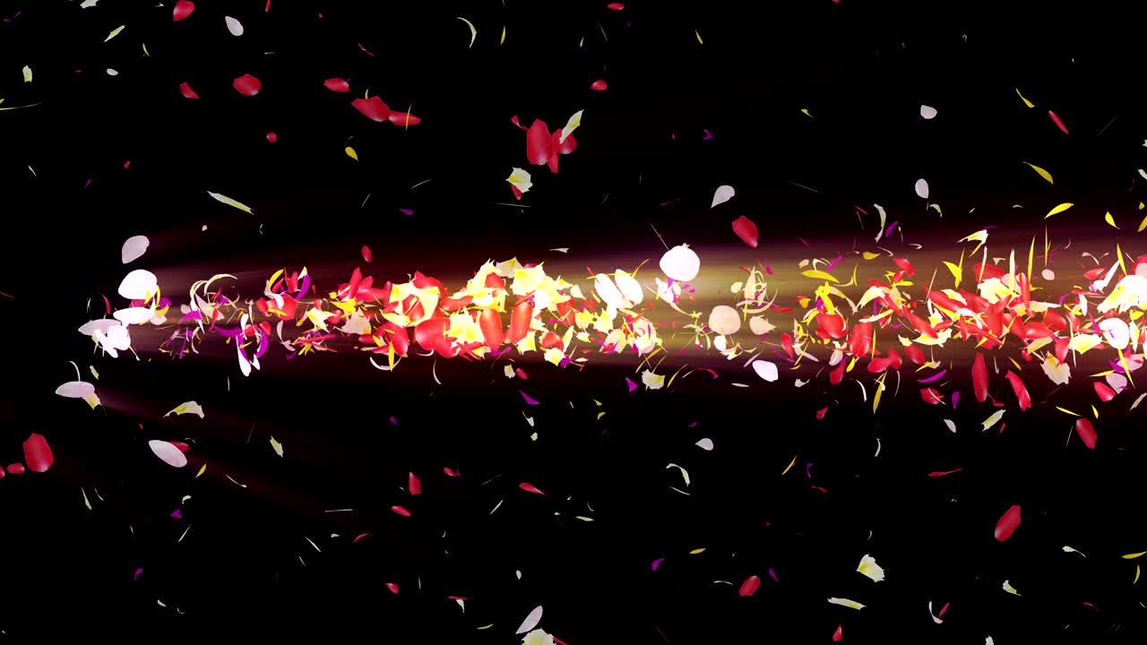 화려한 잎자루, 나선형 반이는 꽃잎, 꽃 모양, 예쁜 춤추는 꽃잎, 회전하는 꽃잎에서 소용돌이, 추상적인 루프 애니메이션.