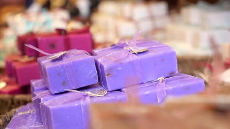 purple lavender soap bars in a gift box