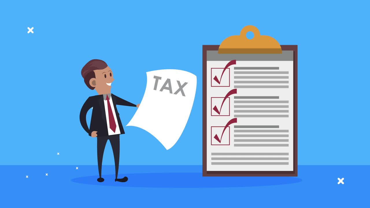 tax day animation with businessman and documents