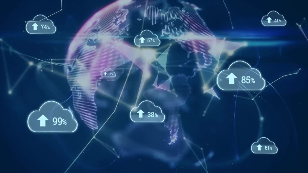 animación de nubes con carga sobre el globo giratorio