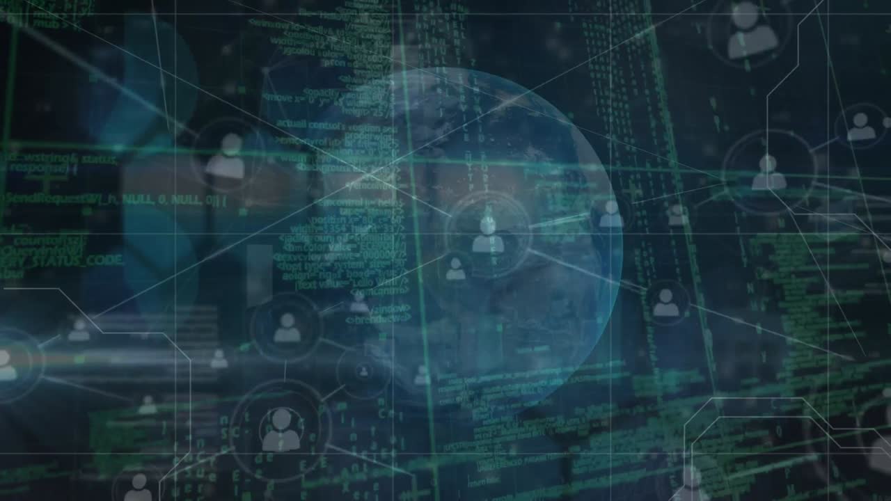 animación de la red de conexiones con los iconos de la gente en todo el mundo