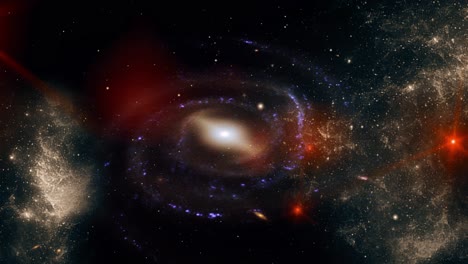 una galaxia giratoria y varias estrellas rojas a su alrededor, el universo