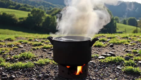 outdoor cooking pot with steam