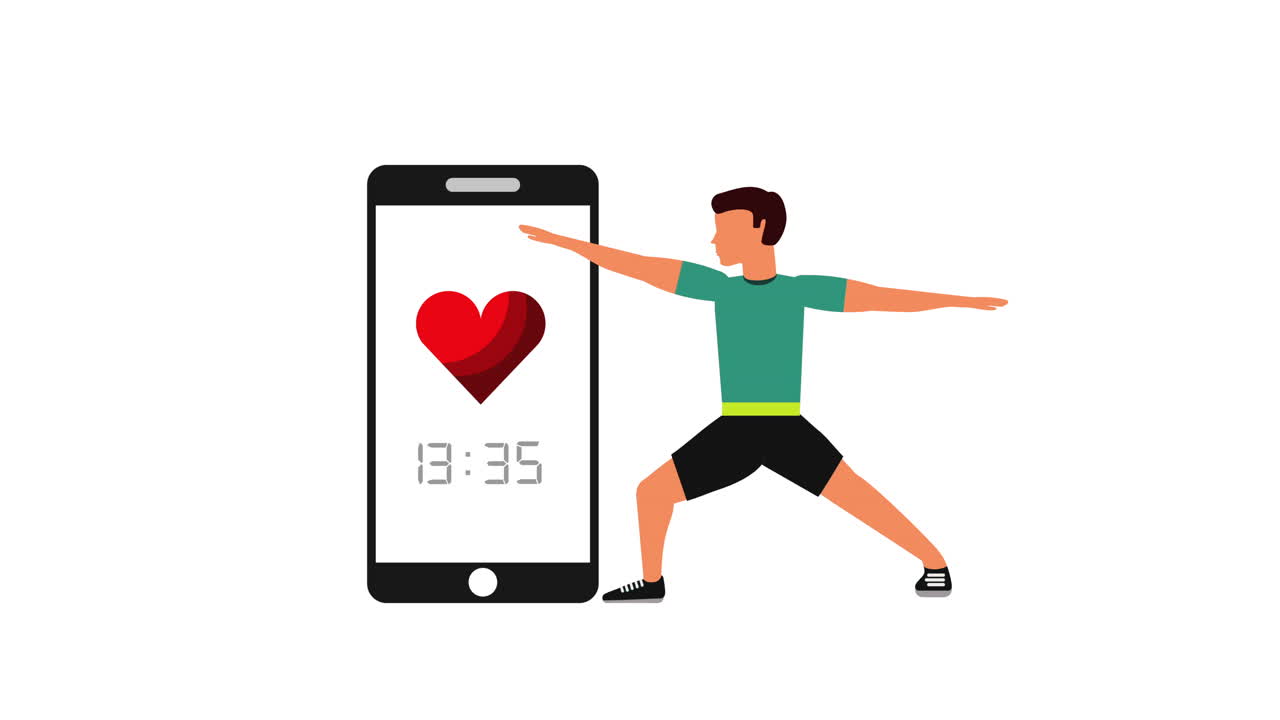 estilo de vida saludable con teléfonos inteligentes y animación de atletas