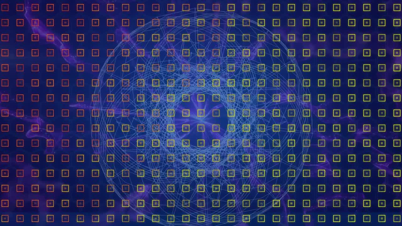 Animation of shapes over circles on blue background