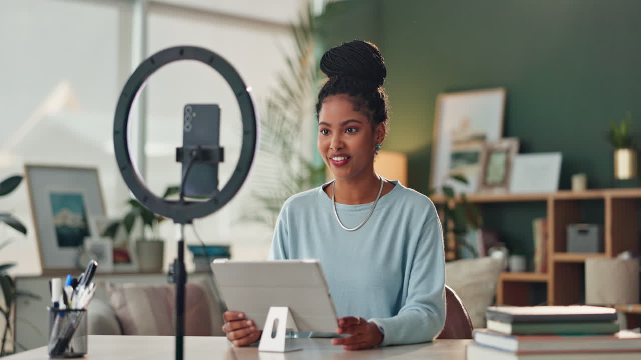 Woman Vlogging with Ring Light