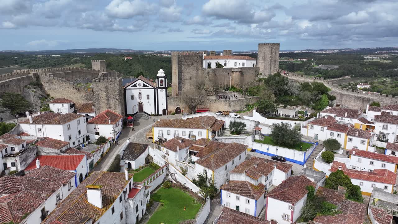 Obidos Skyline At Obidos In Leiria Portugal. Old Town Skyline. Medieval Village. Beautiful Cityscape. Obidos Skyline At Obidos In Leiria Portugal. Culture Background.