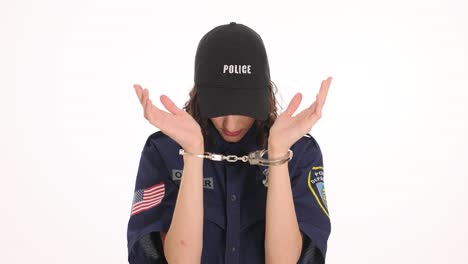 Woman in Police Uniform with Handcuffs