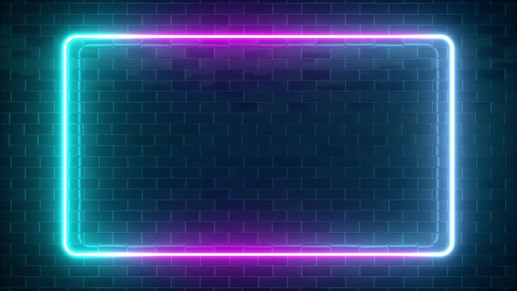 Neon Light Frame on Brick Wall Background